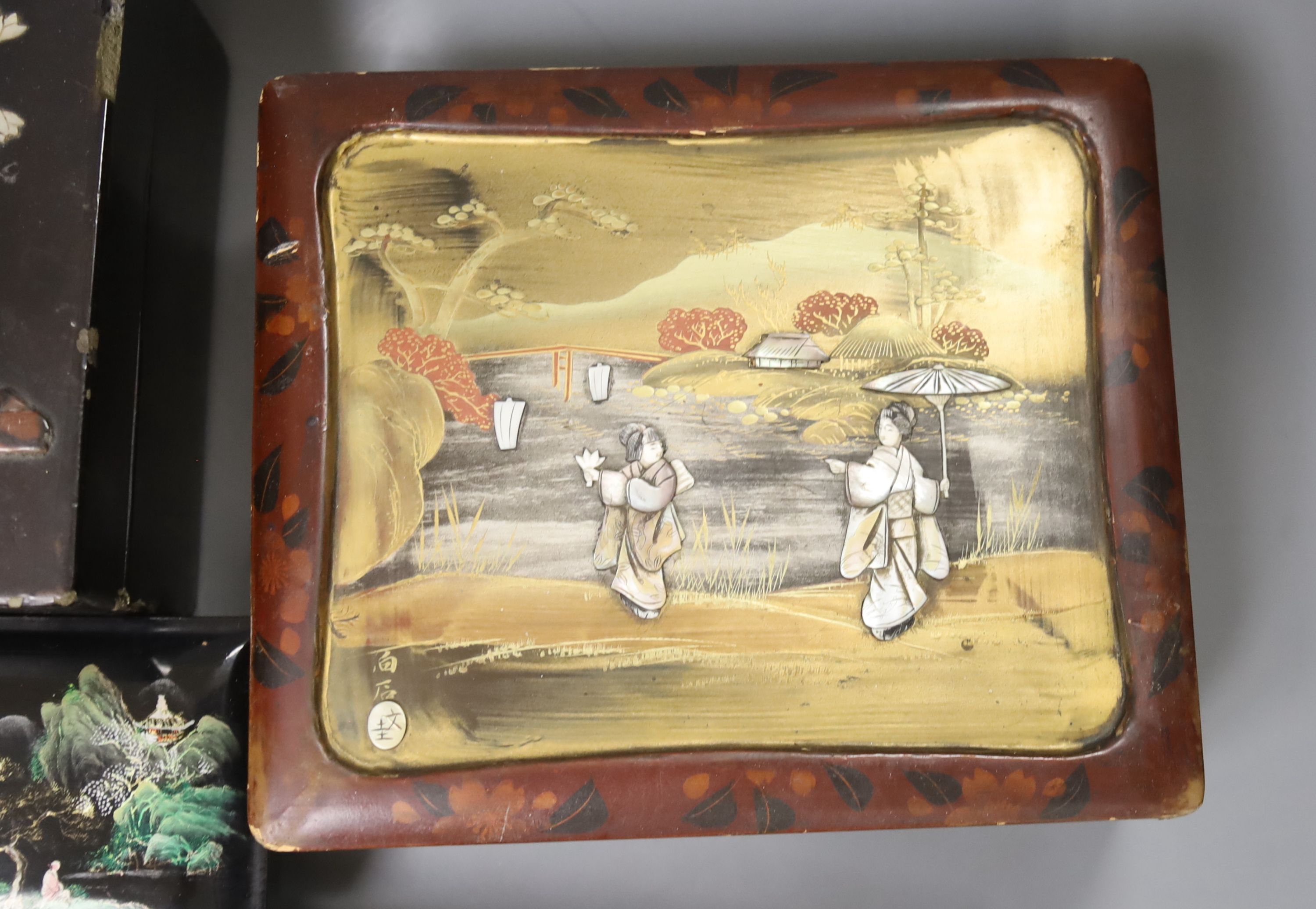 A collection of Chinese lacquered, carved hardwood and other boxes (11)